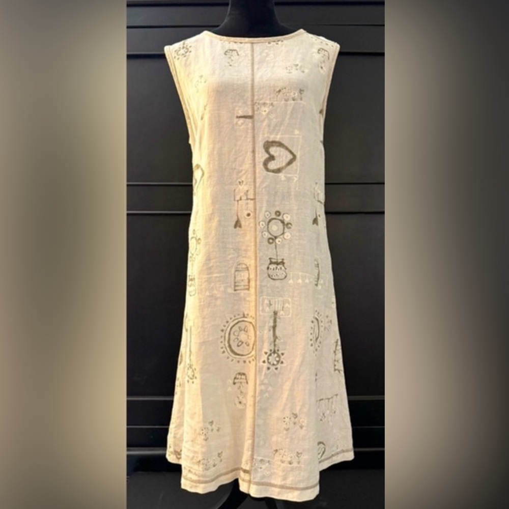 Garron Linen Heart Dress Sleeveless in Cream & Tan MEDIUM - Picture 7 of 7